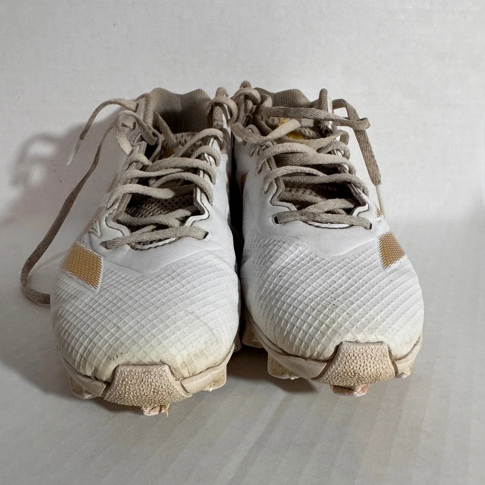Adidas Adizero Football Cleats White Metallic Gold Mid Top Shoes Bounce